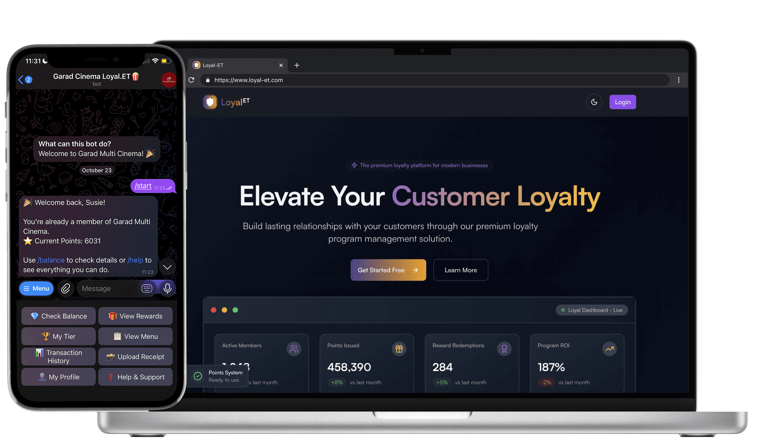 Loyal-ET Dashboard and Telegram Bot Preview